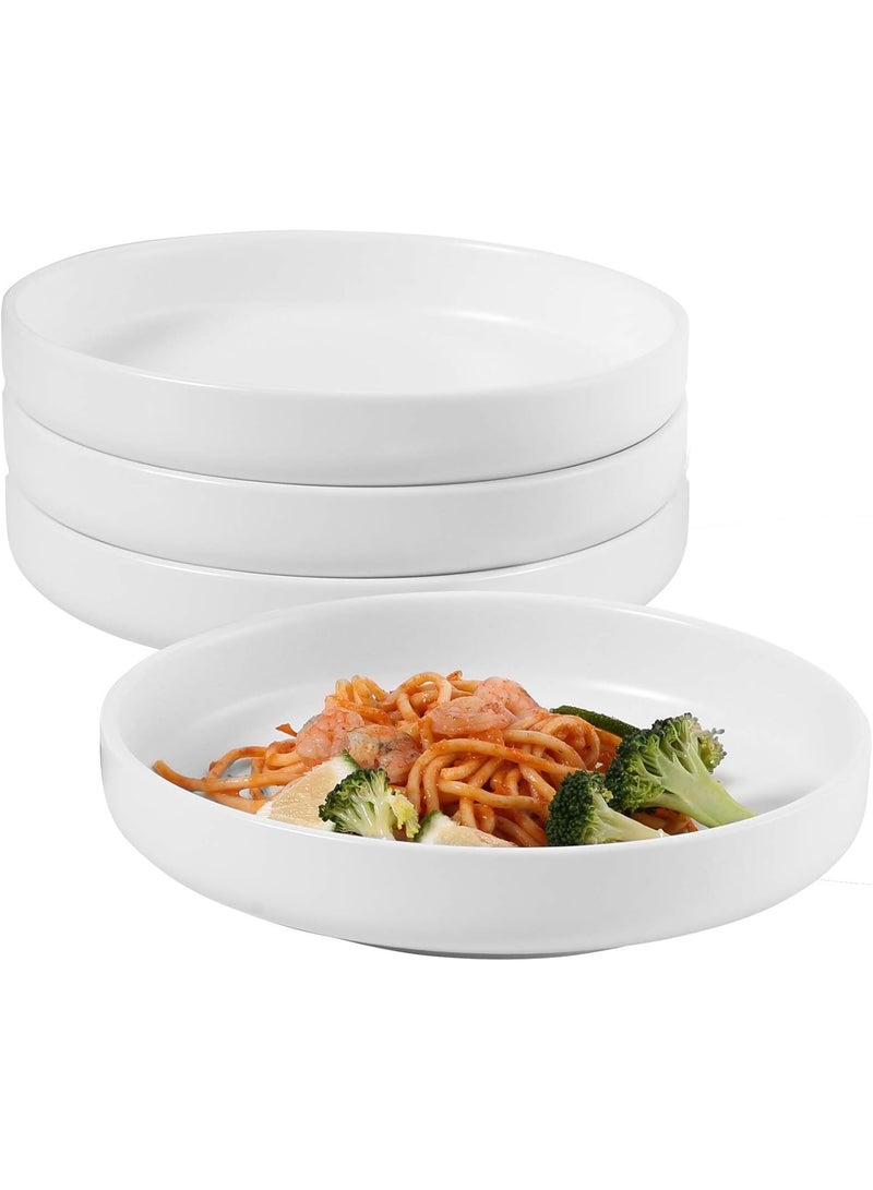 وعاء المعكرونة مجموعة من 4 وعاء المعكرونة السلطة وعاء الخدمة الضحلة الأبيض الصفائح والأوعية الخزفية الميكروويف وغسالة الصحون آمنة 28 أوقية - Image 1